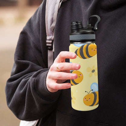 Bright Bees - Insulated Water Bottle with Dual-Use Lid (18oz)