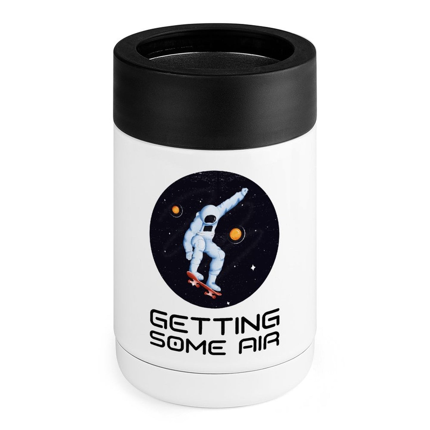 Getting Some Air, Astronaut Skateboard - Stainless Steel Can Cooler White One size Stainless Steel Can Cooler Printed Offshore Space