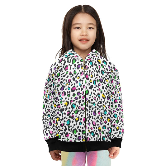 Animal Print In Colour - Junior Girls Zip Up Hoodie