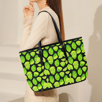 Cute Limes - Leather Tote Bag-Large