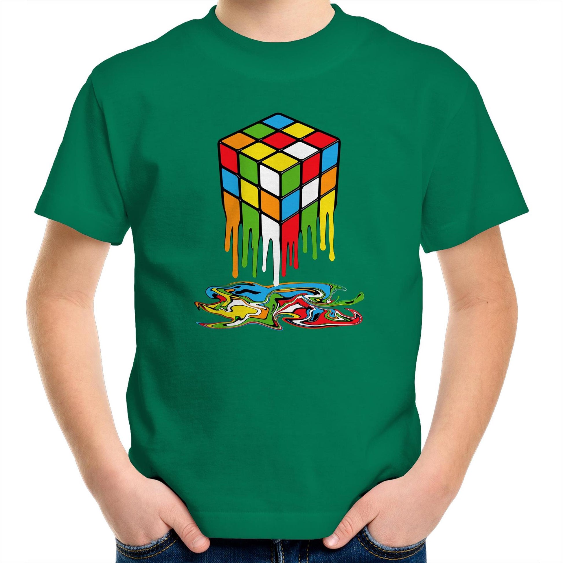 Melting Game Cube - Kids Youth T-shirt Kelly Green Kids Youth T-shirt Games