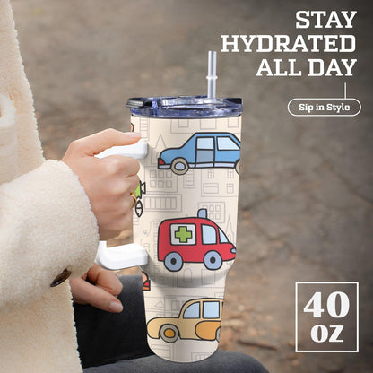 Kids Cars - 40oz Tumbler with White Handle