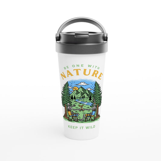 Be One With Nature, Skeleton - White 15oz Stainless Steel Travel Mug Default Title Travel Mug Globally Fulfilled Summer