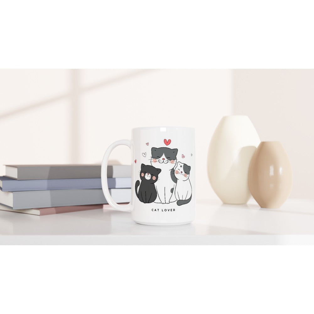 Cat Lover - White 15oz Ceramic Mug 15 oz Mug animal Globally Fulfilled