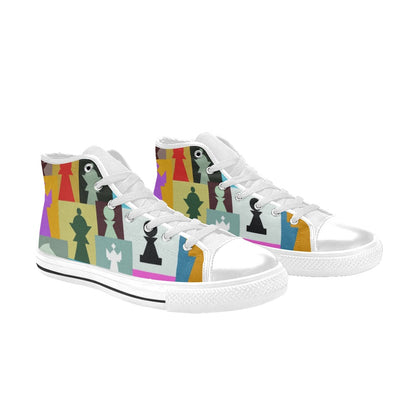 Colourful Chess - Men's High Top Canvas Shoes