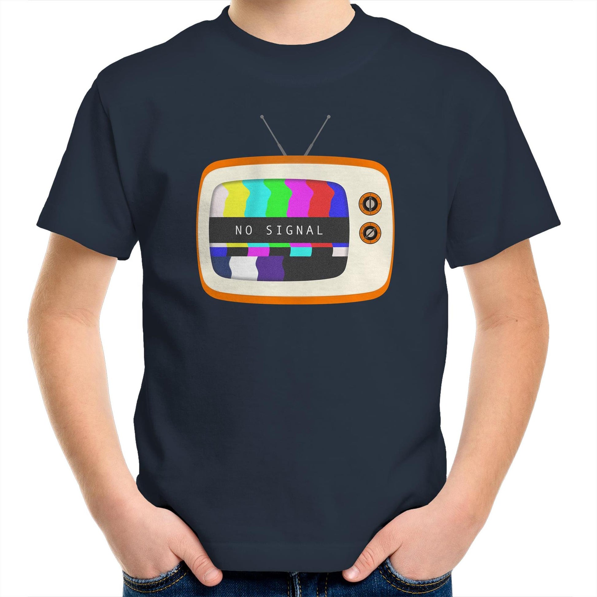 Retro Television, No Signal - Kids Youth T-Shirt Navy Kids Youth T-shirt Retro