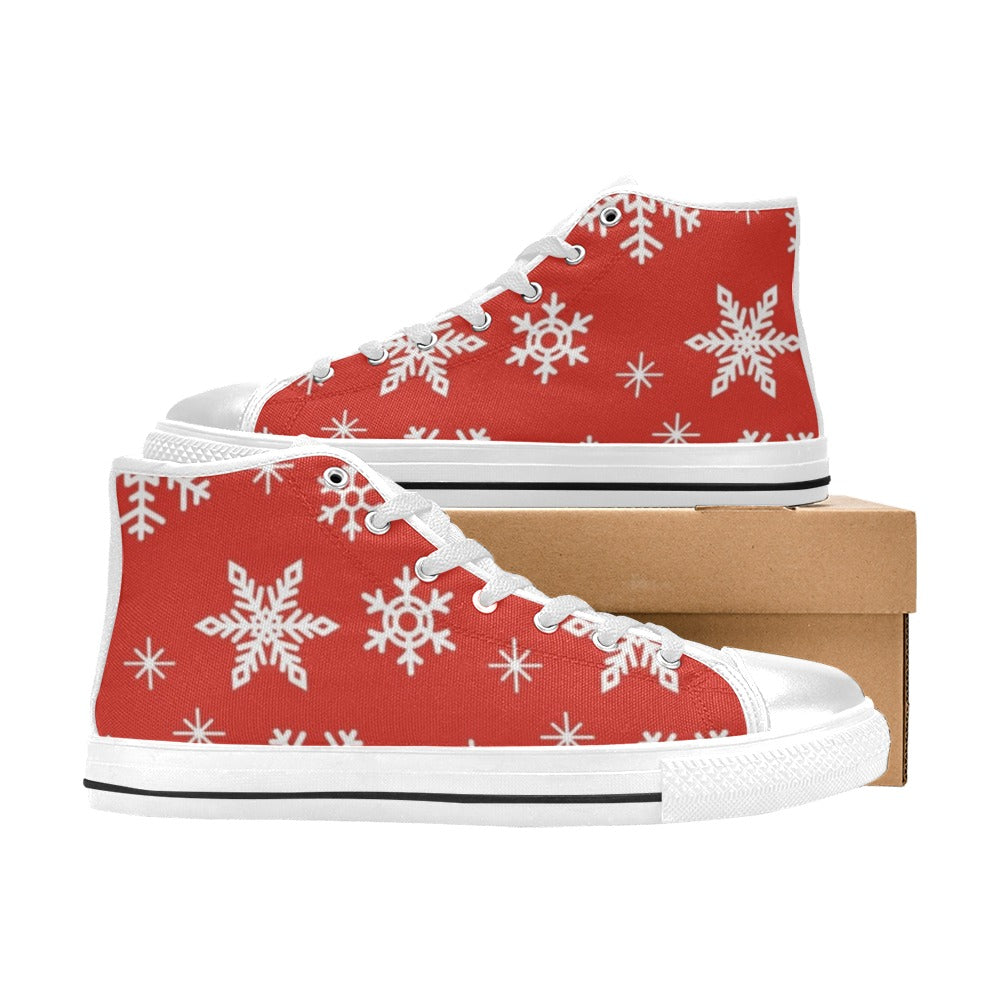 Red Snowflakes, Christmas - Kids High Top Canvas Shoes