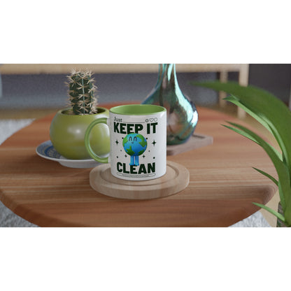 Earth, Just Keep It Clean - White 11oz Ceramic Mug with Colour Inside Colour 11oz Mug Environment