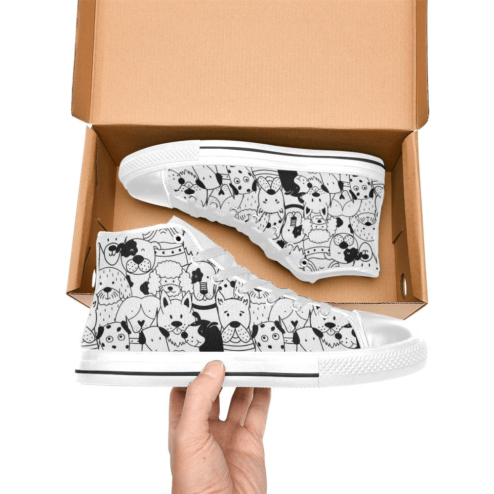 Black And White Dogs - Men's High Top Canvas Shoes