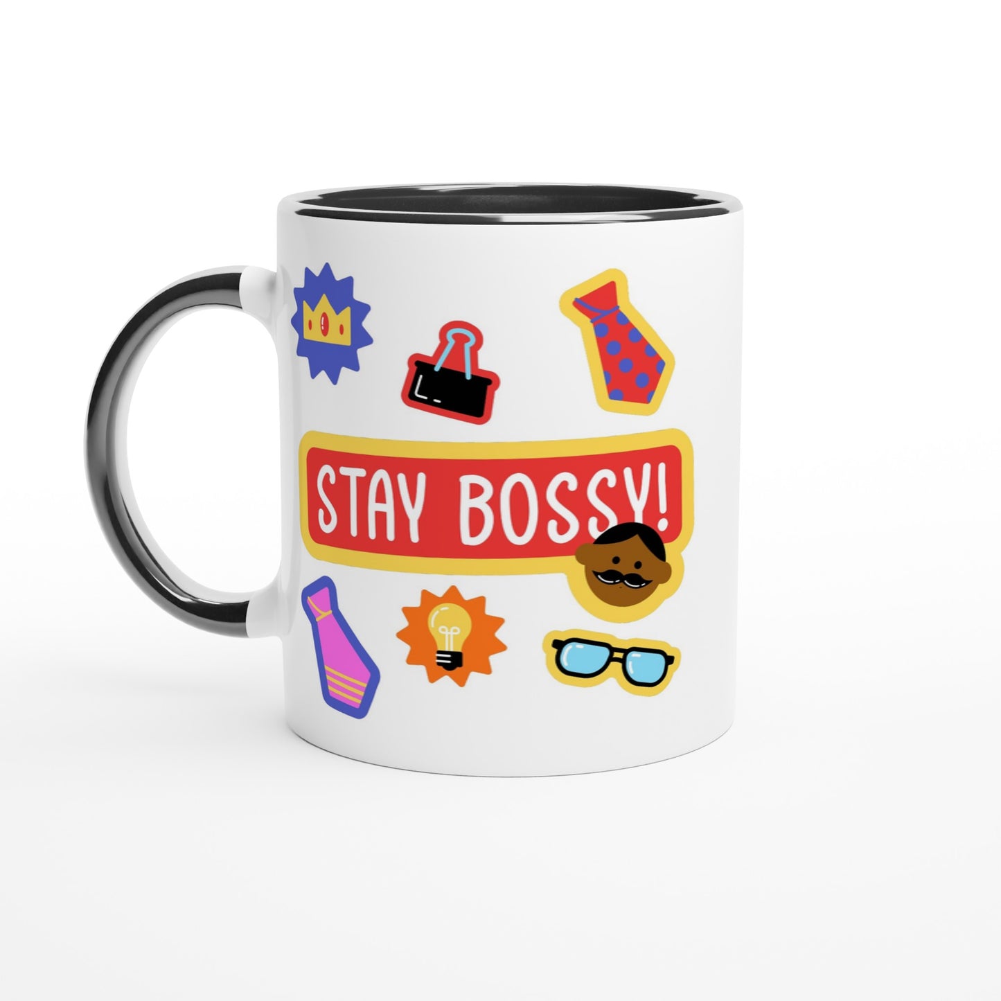 Stay Bossy, Boss Mug - White 11oz Ceramic Mug with Colour Inside Ceramic Black Colour 11oz Mug Funny Globally Fulfilled