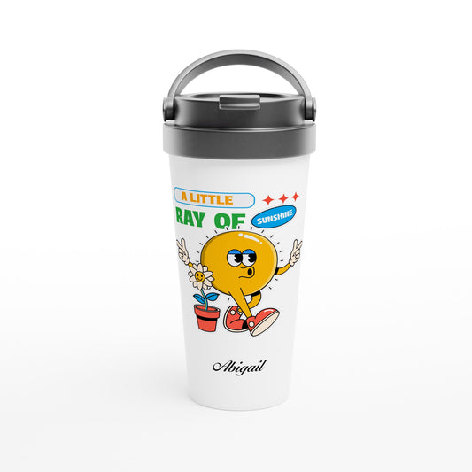 Personalise - A Little Ray Of Sunshine - White 15oz Stainless Steel Travel Mug Default Title Personalised Travel Mug customise personalise