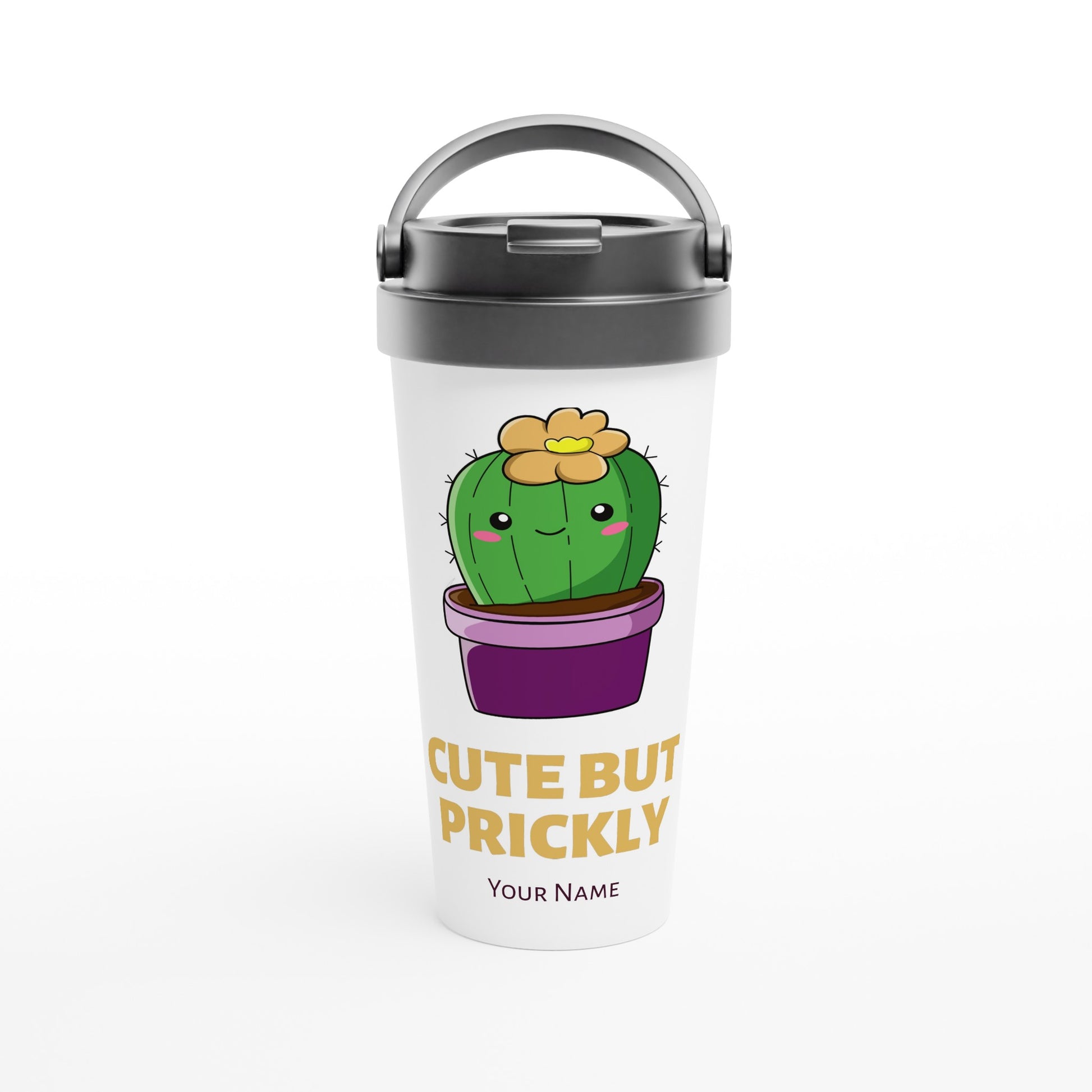 Personalised - Cactus, Cute But Prickly - White 15oz Stainless Steel Travel Mug Default Title Personalised Travel Mug funny