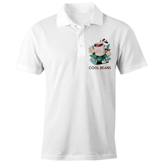 Cool Beans - Chad S/S Polo Shirt, Printed White Polo Shirt Coffee Retro