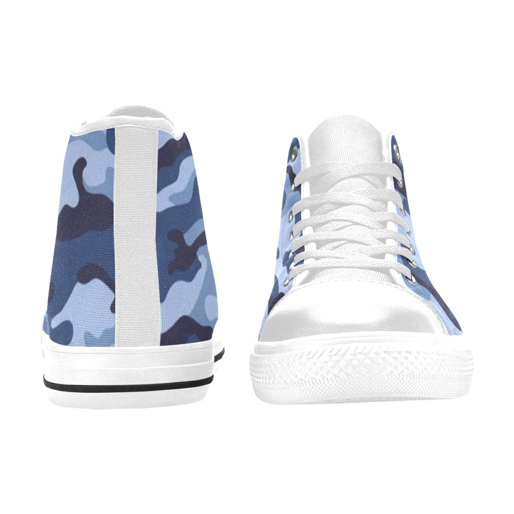 Blue Camouflage - Women's High Top Canvas Shoes