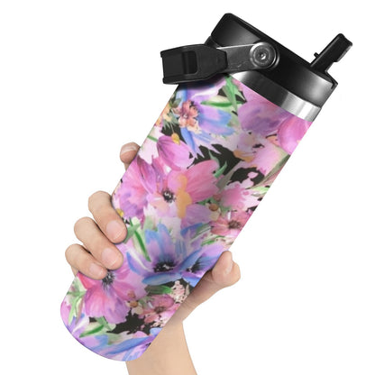 Bright Pink Floral - 30oz Tumbler with Top Handle