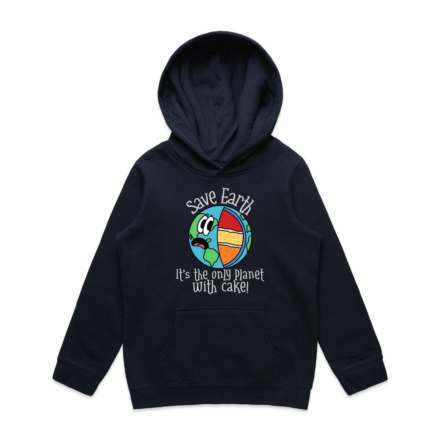Save Earth, It's The Only Planet With Cake - Youth Supply Hood Navy Kids Hoodie