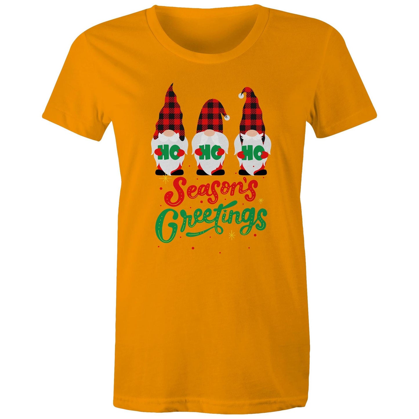 Christmas Gnomes, Seasons Greetings - Womens T-shirt