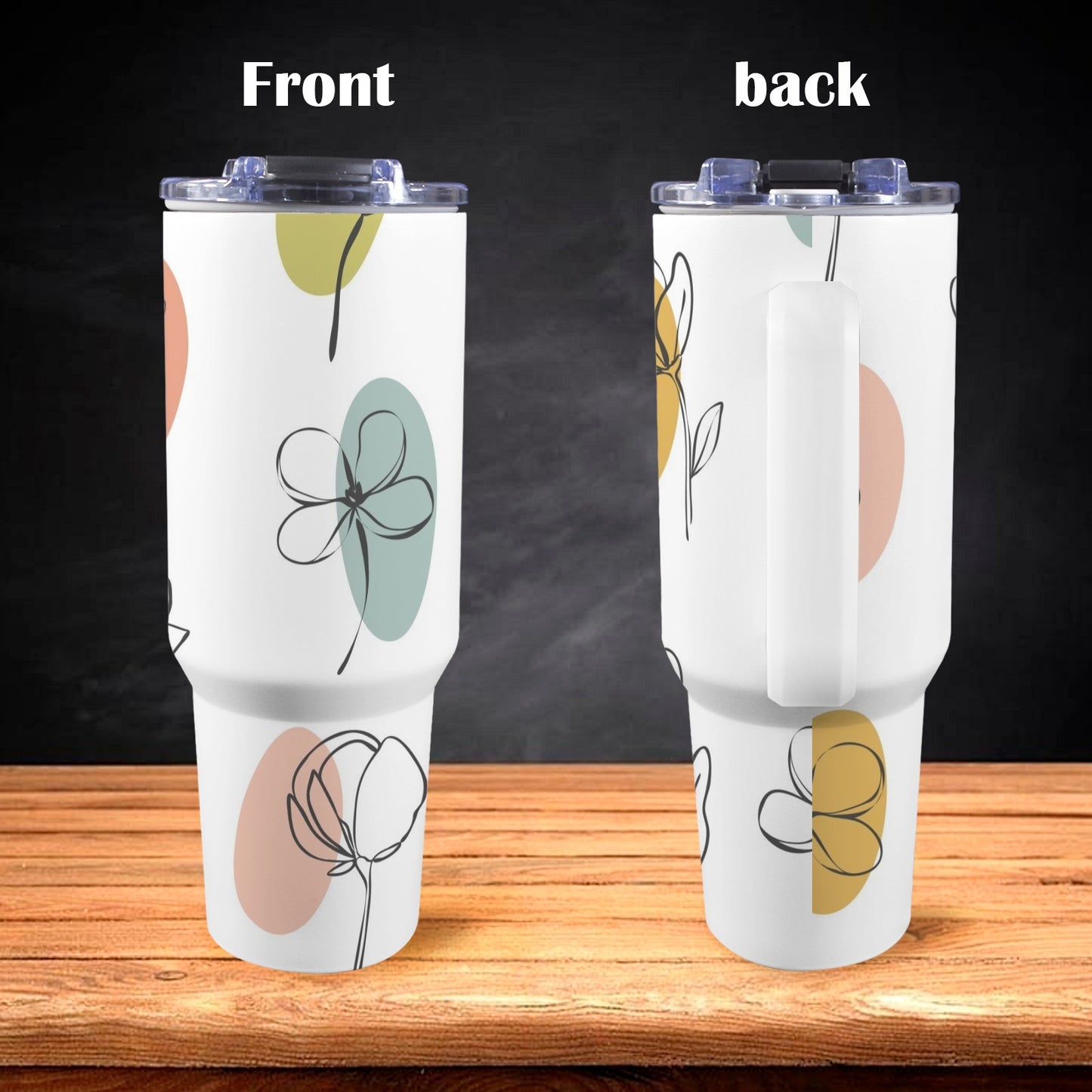 Flower Lines - 40oz Tumbler with White Handle