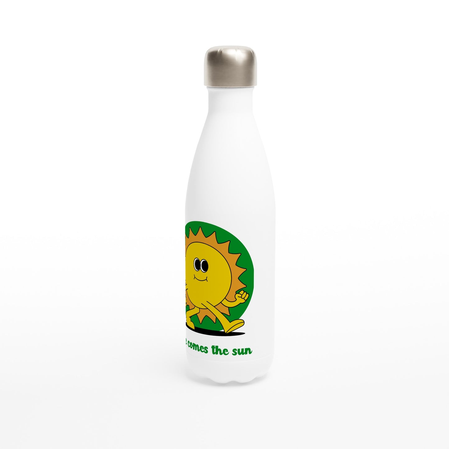 Here Comes The Sun - White 17oz Stainless Steel Water Bottle White Water Bottle Retro Summer