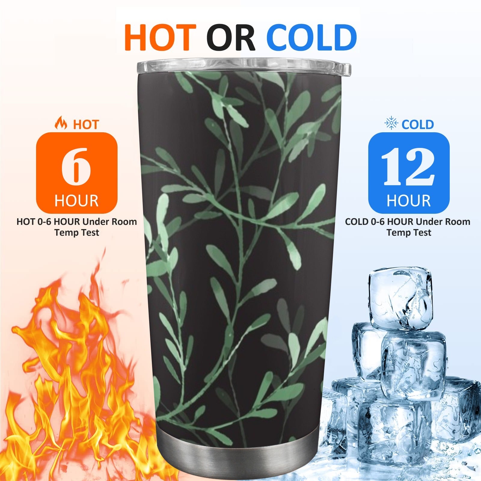 Delicate Leaves - 20oz Travel Mug with Clear Lid Clear Lid Travel Mug Plants Printed Offshore