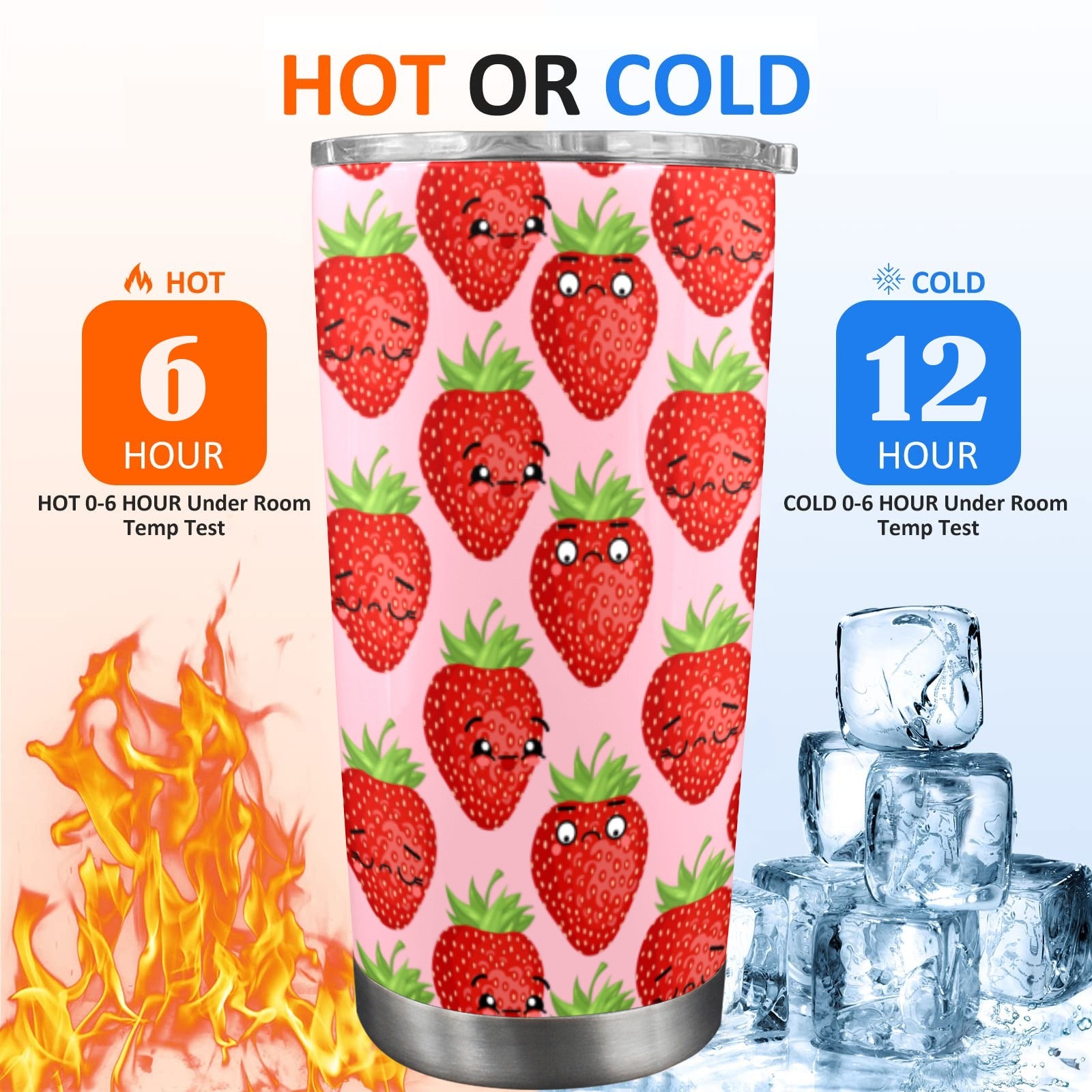 Strawberry Characters - 20oz Travel Mug with Clear Lid Clear Lid Travel Mug Food