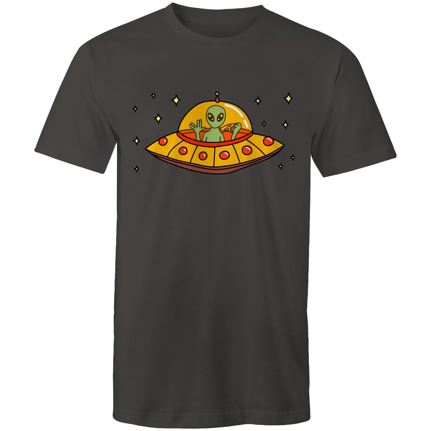 Alien Pizza - Mens T-Shirt Charcoal Mens T-shirt Sci Fi