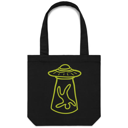 Alien Abduction - Canvas Tote Bag Black One Size Tote Bag Printed In Australia Sci Fi