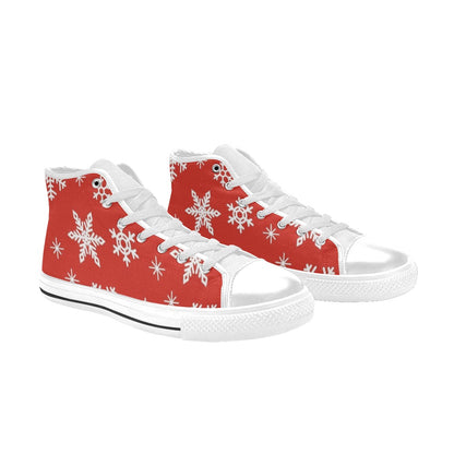 Red Snowflakes, Christmas - Kids High Top Canvas Shoes