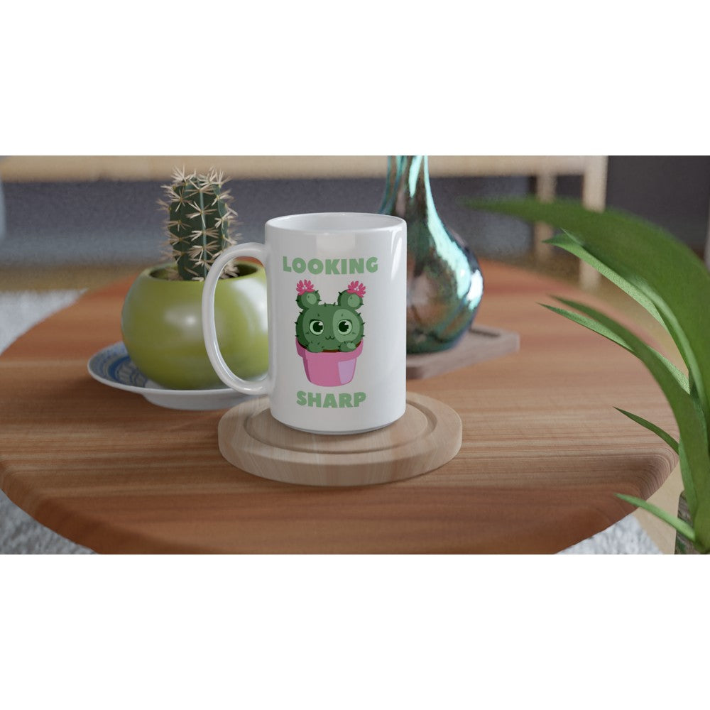 Cactus, Looking Sharp - White 15oz Ceramic Mug 15 oz Mug funny Globally Fulfilled plant