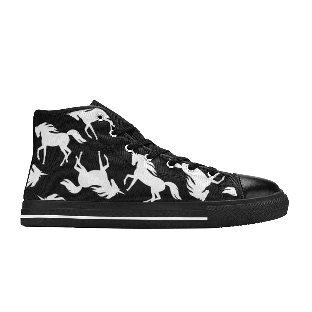 Black And White Unicorn - Women's High Top Canvas Shoes