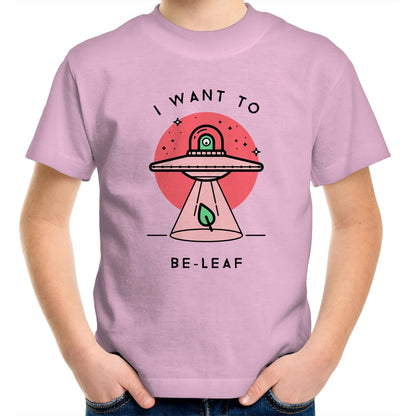 I Want To Be-Leaf, UFO - Kids Youth T-Shirt Pink Kids Youth T-shirt Sci Fi