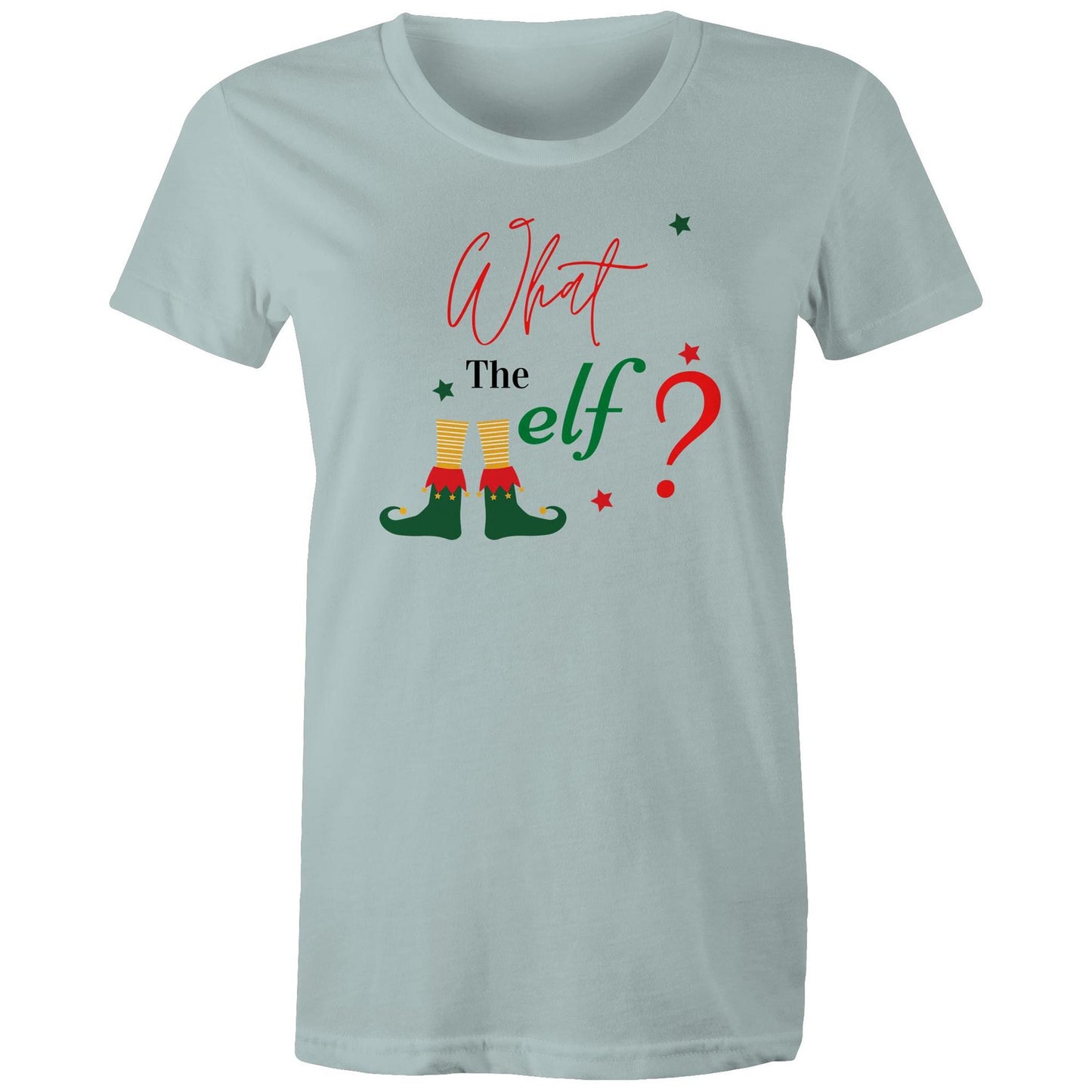 What The Elf, Christmas - Womens T-shirt Pale Blue Womens Christmas T-shirt Christmas Printed In Australia