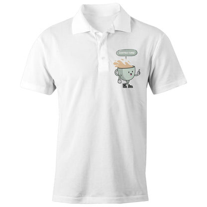Coffee Time - Chad S/S Polo Shirt, Printed White Polo Shirt Coffee Retro
