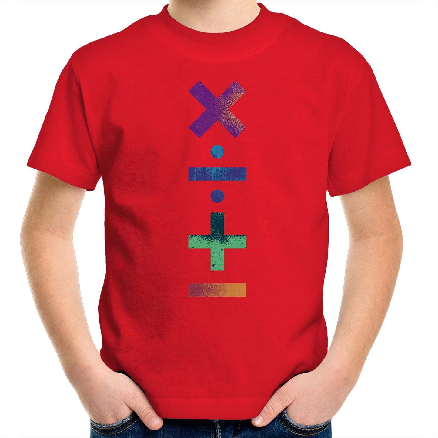 Maths Symbols - Kids Youth T-Shirt Red Kids Youth T-shirt Maths Printed In Australia