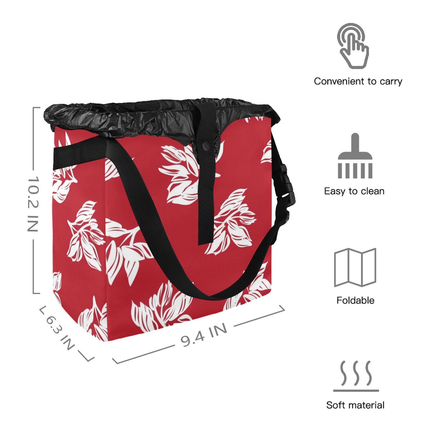 Red Retro Foliage, Hawaiian Flower - Car Trash Bag