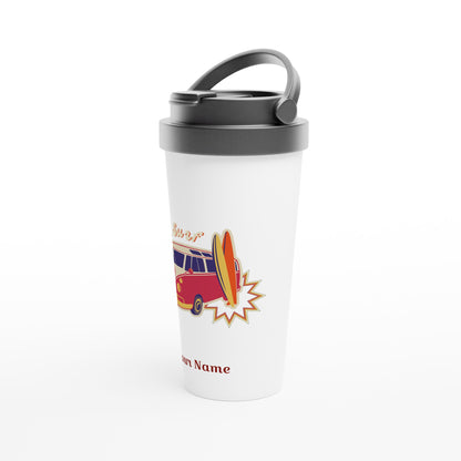 Personalised - Drive And Surf - White 15oz Stainless Steel Travel Mug Personalised Travel Mug Customise Globally Fulfilled Personalise Summer