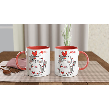 Cat Heart Meow - White 11oz Ceramic Mug with Color Inside Colour 11oz Mug animal Globally Fulfilled Love