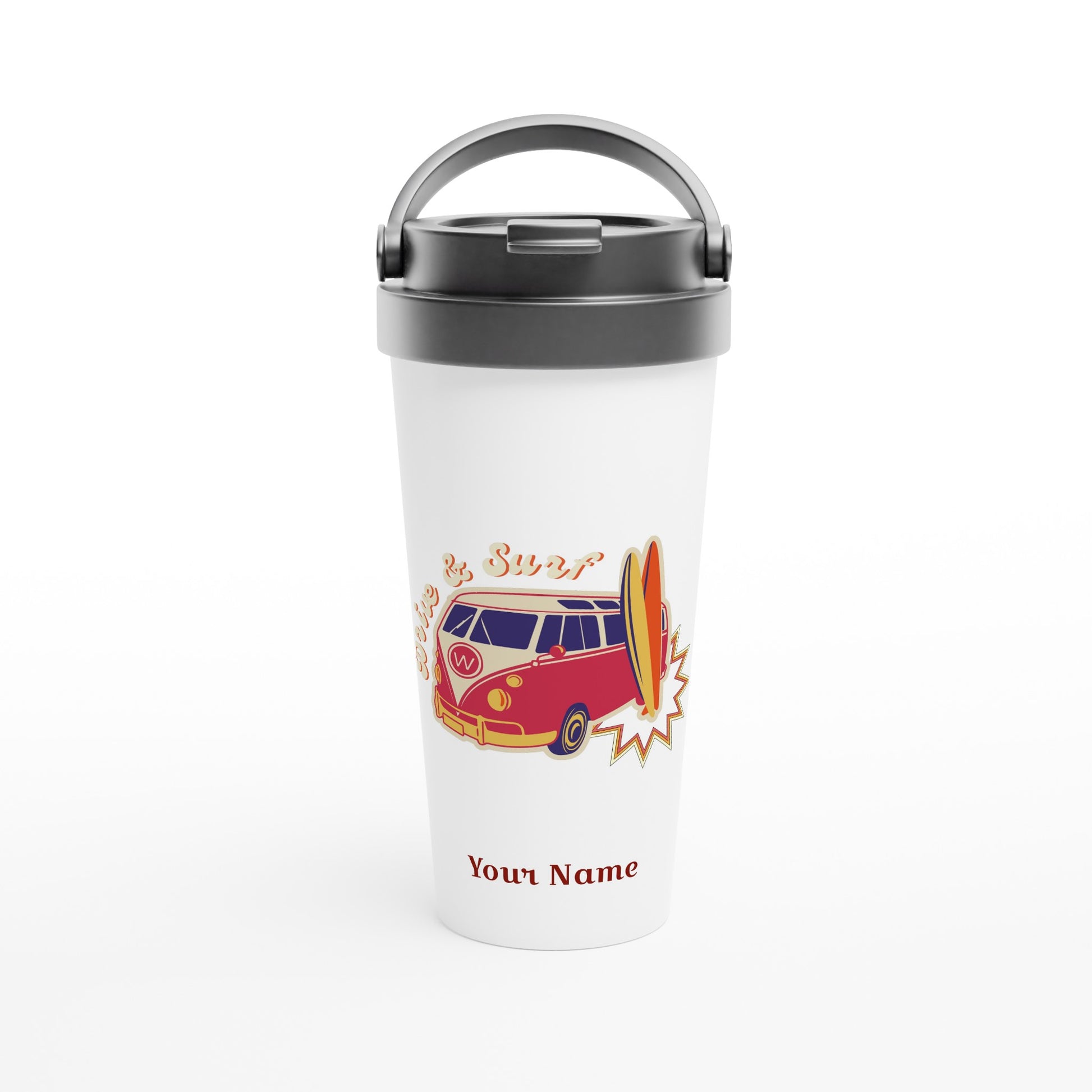 Personalised - Drive And Surf - White 15oz Stainless Steel Travel Mug Default Title Personalised Travel Mug Customise Globally Fulfilled Personalise Summer