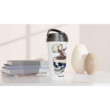 Personalised - Coffee Skull - White 15oz Stainless Steel Travel Mug Personalised Travel Mug Coffee