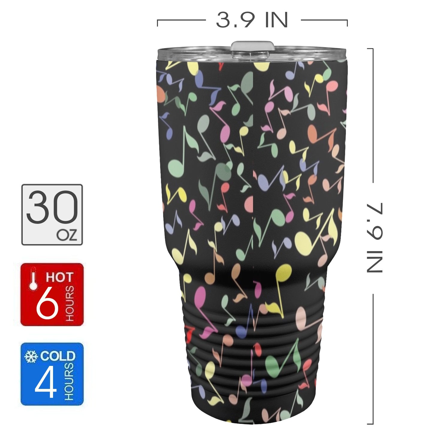 Quavers, Music Notes - 30oz Insulated Stainless Steel Mobile Tumbler