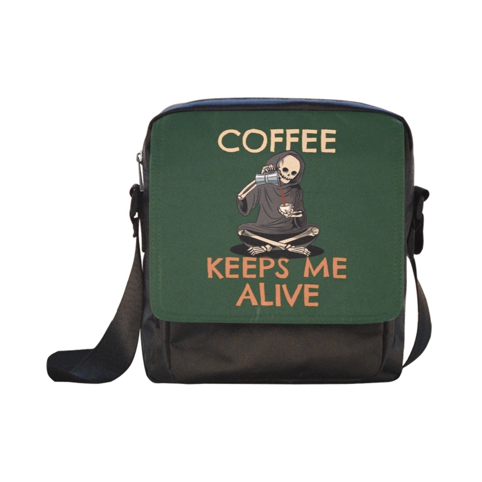 Coffee Keeps Me Alive, Skeleton - Crossbody Nylon Bag Crossbody Bags Coffee Printed Offshore