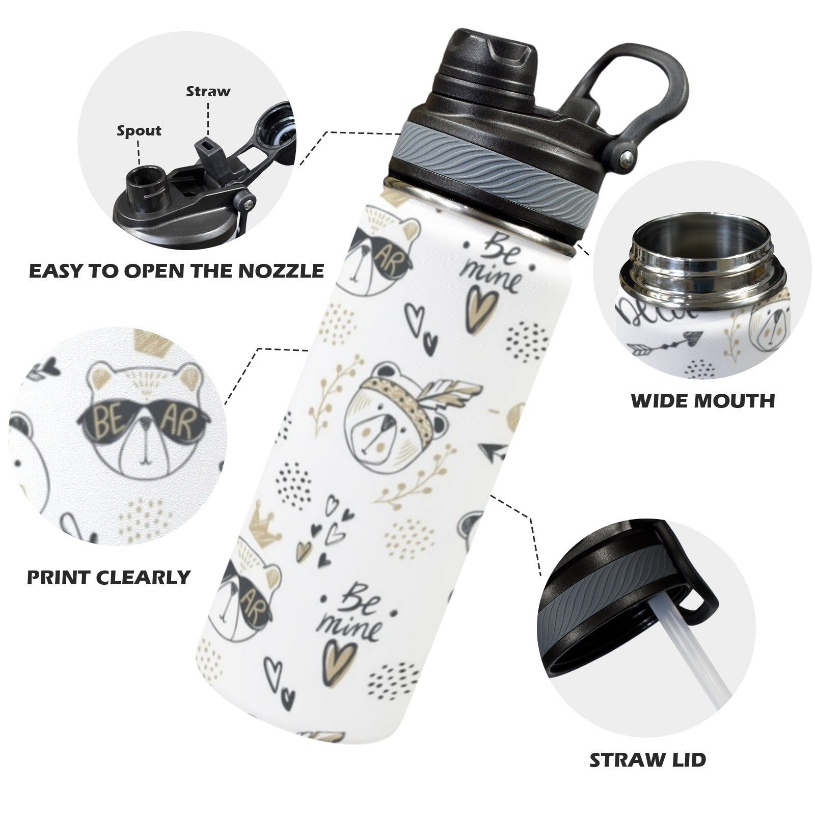 Bears - Insulated Water Bottle with Dual-Use Lid (18oz) Insulated Water Bottle with Dual-Use Lid (18oz) animal Printed Offshore