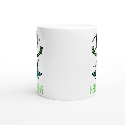 Hello Humans, Alien Skateboard - White 11oz Ceramic Mug White 11oz Mug Sci Fi