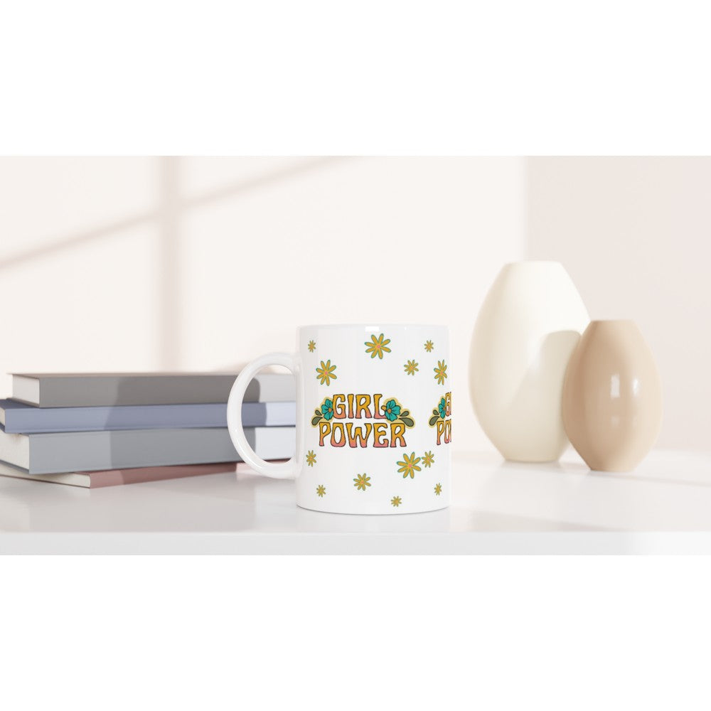 Girl Power - White 11oz Ceramic Mug White 11oz Mug fun Globally Fulfilled retro