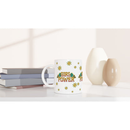 Girl Power - White 11oz Ceramic Mug White 11oz Mug fun retro