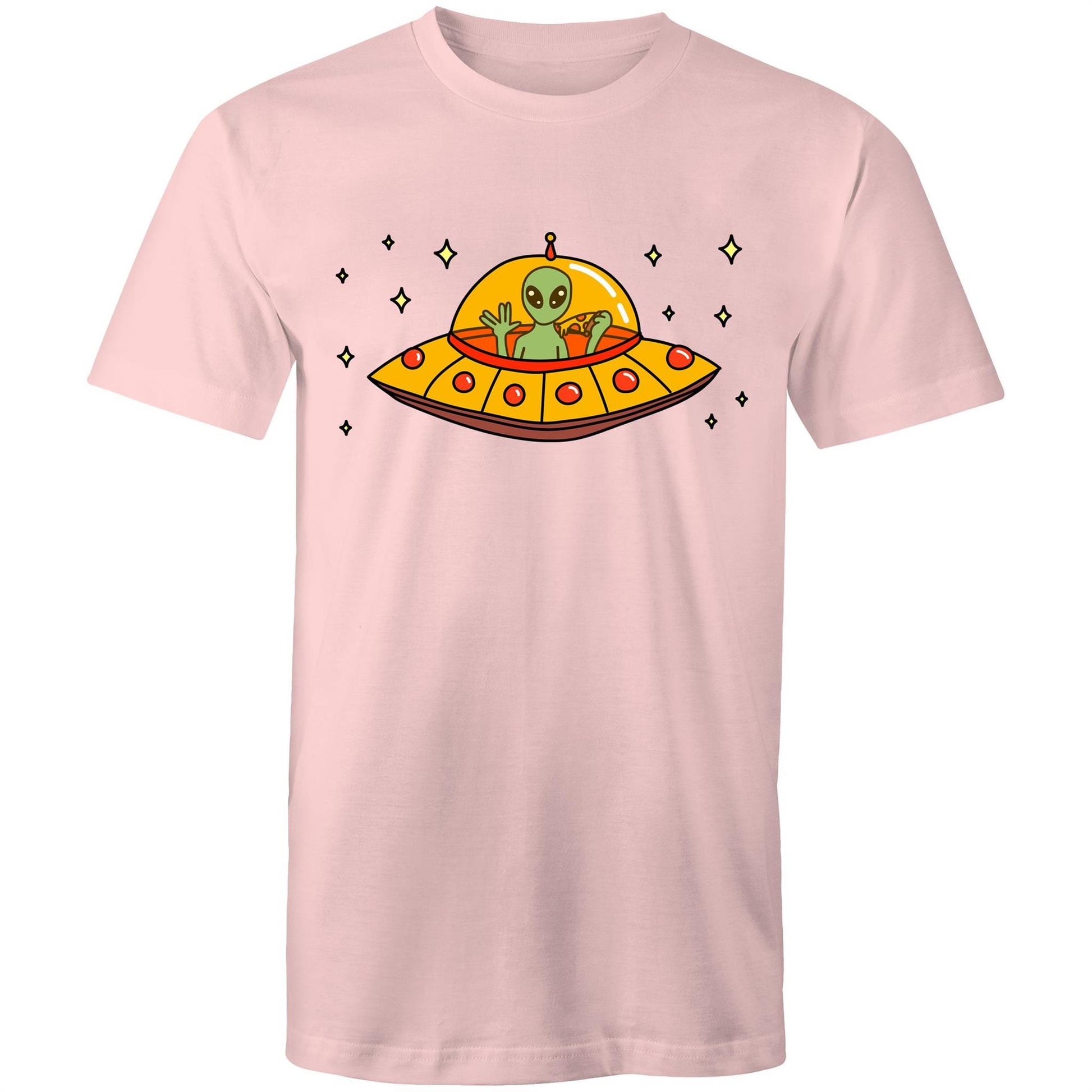 Alien Pizza - Mens T-Shirt Pink Mens T-shirt Sci Fi