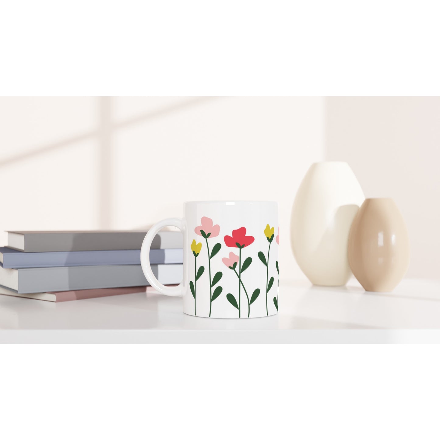 Simple Flowers - White 11oz Ceramic Mug White 11oz Mug Globally Fulfilled Plants