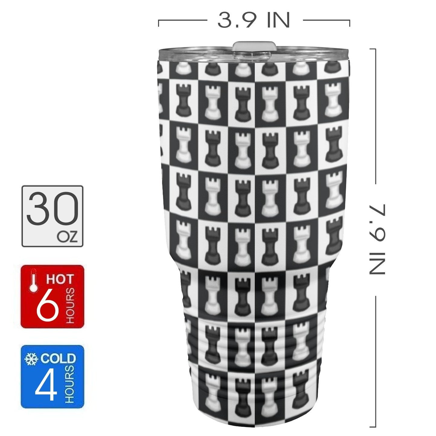 Chess Black And White - 30oz Insulated Stainless Steel Mobile Tumbler