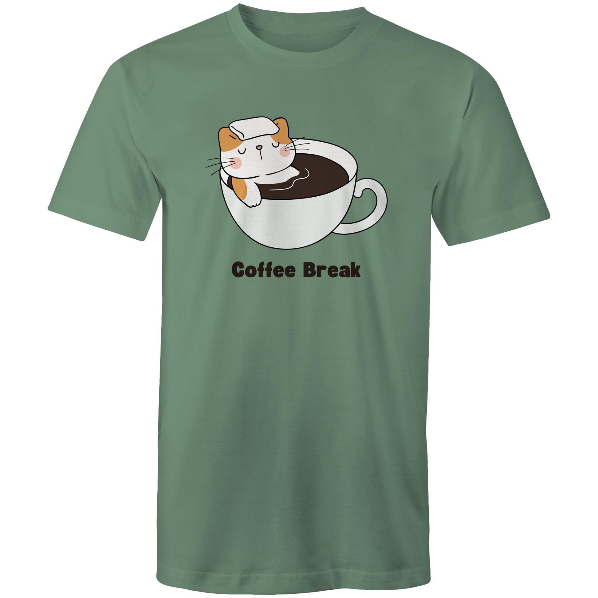 Cat Coffee Break - Mens T-Shirt Sage Mens T-shirt animal Coffee