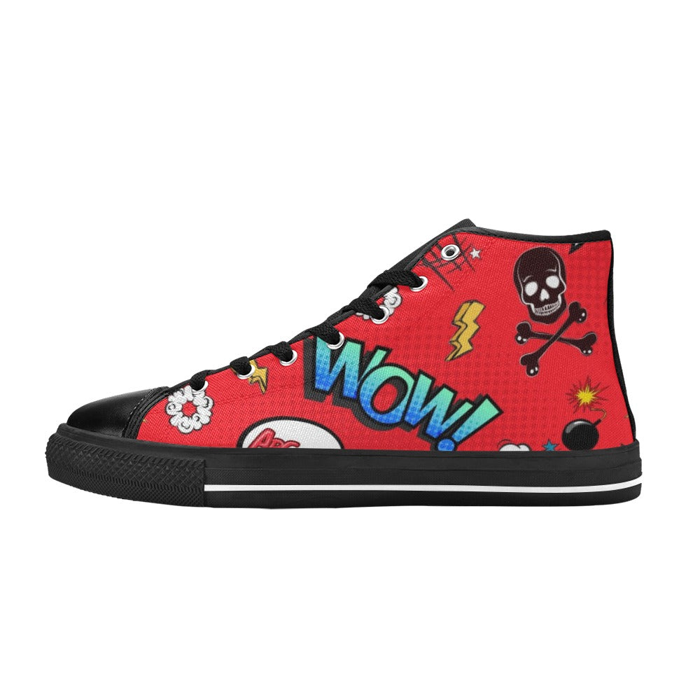 Comic Book Red - Women's High Top Canvas Shoes